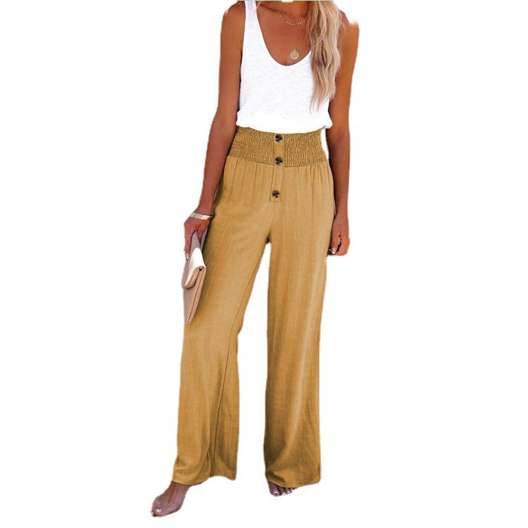 Women's Elegant High-Waisted Wide-Leg Pants with Button Detail