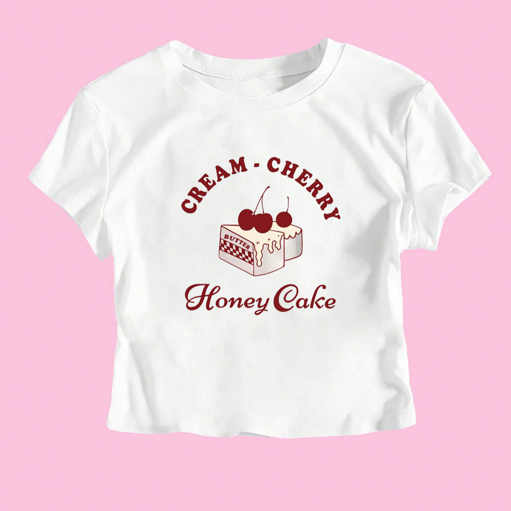 Women's Crop T-Shirt with Creative Dessert Motif