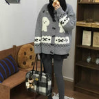 Women's Patterned Cardigan with Animal Motif and Button Details