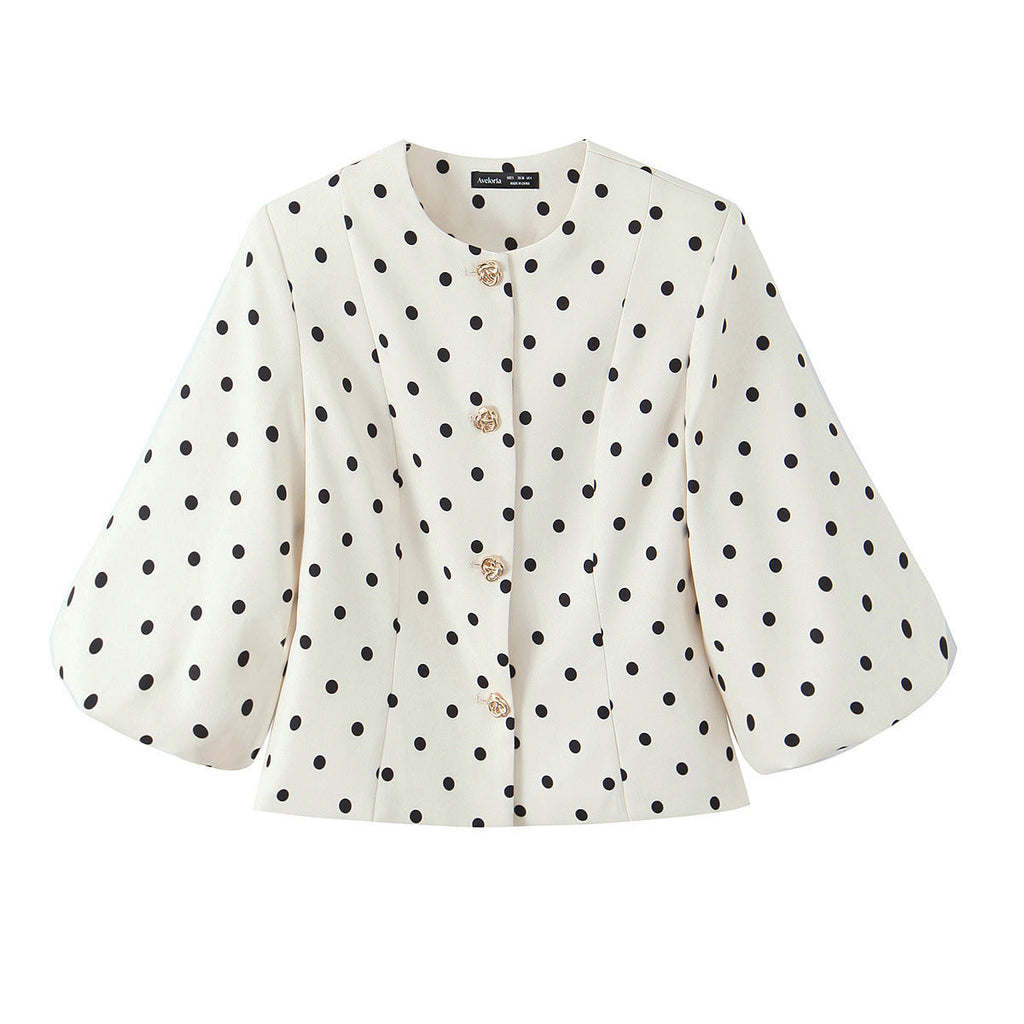 Women's Polka-Dot Blouse with Voluminous Sleeves