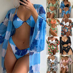 Women's Swimwear Set with Sheer Cover-Up and Floral Print