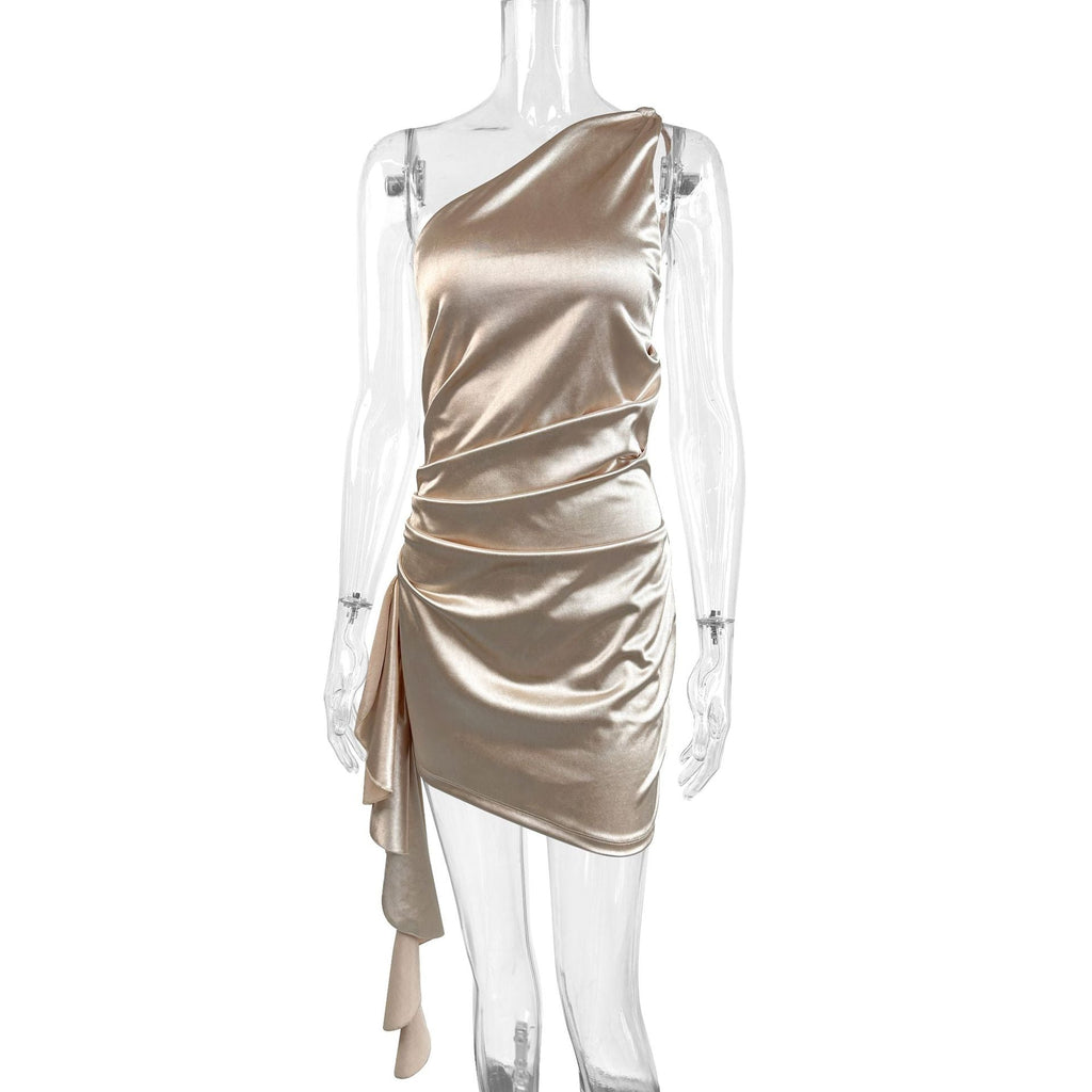 Women's Cocktail Dress with Asymmetric Cut and Draped Details