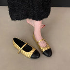 Women's Ballet Flats with Strap and Metallic Accent