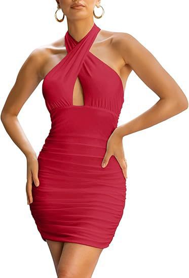Women's Bodycon Dress with Wrap Design and Cutout Neckline