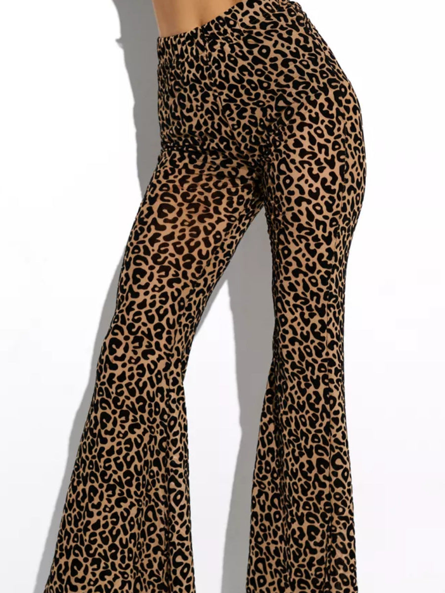 Women's High-Waisted Wide-Leg Leopard Print Pants
