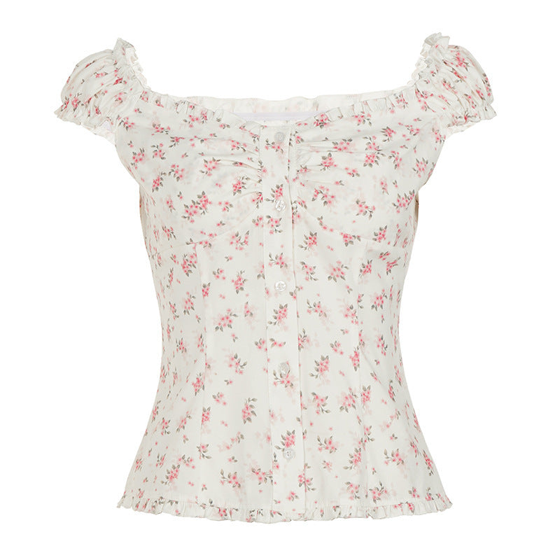 Women's Floral Blouse with Ruffle Details