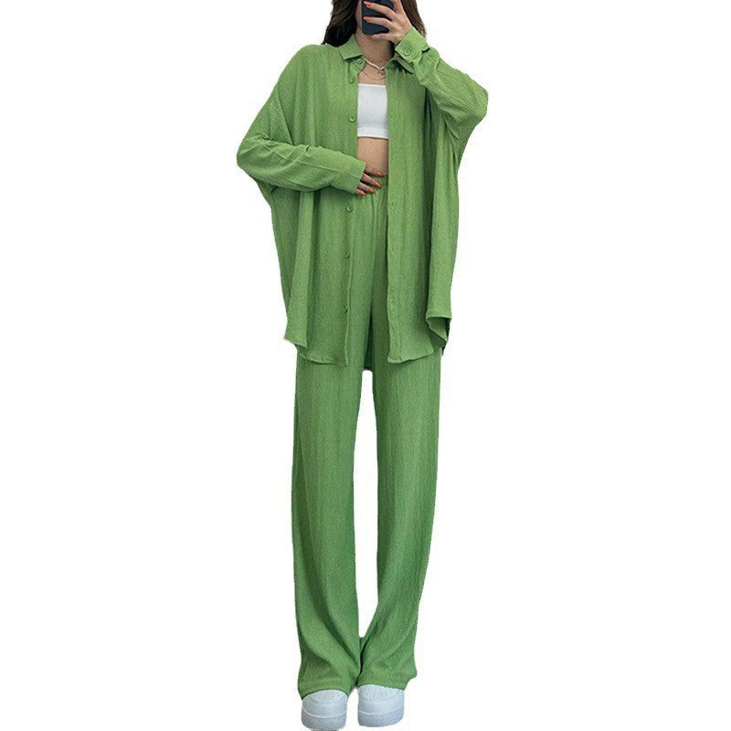 Knit Ensemble with Wide Blouse and Loose Pants