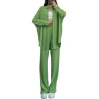 Knit Ensemble with Wide Blouse and Loose Pants