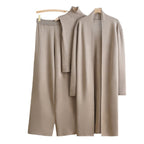 Women's Cozy Knit Loungewear Set with Long Cardigan and Ribbed Shirt