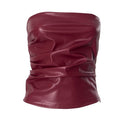 Women's Faux Leather Bandeau Top with Ruffle Details