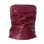 Women's Faux Leather Bandeau Top with Ruffle Details