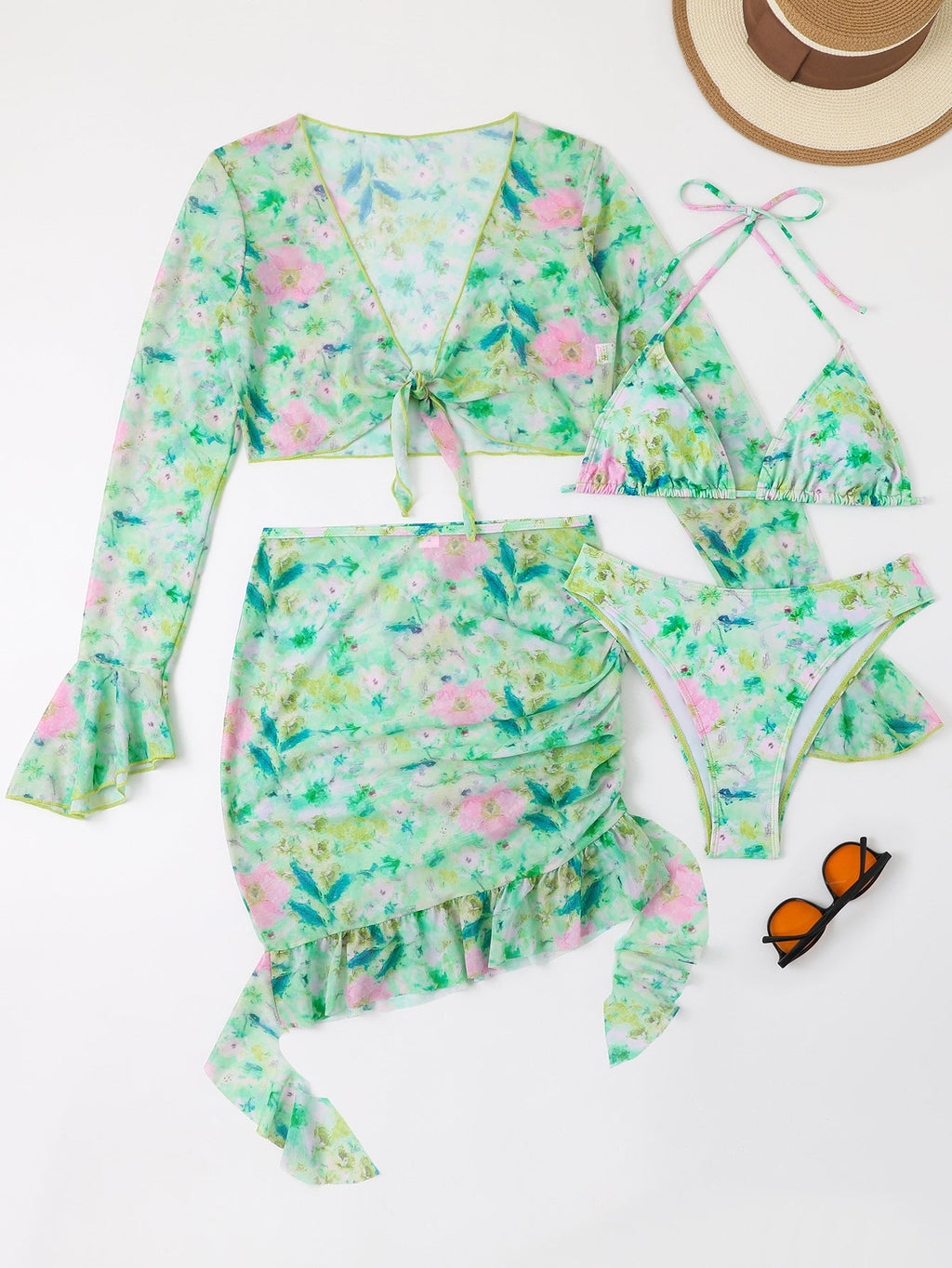 Women's Floral Swim Set with Crop Top and Wrap Skirt