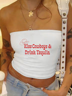 Women's Bandeau Top with Bold Statement Print