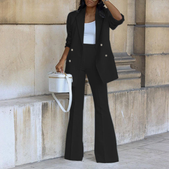 Women's Elegant Blazer Set with Wide Leg and Waist Belt