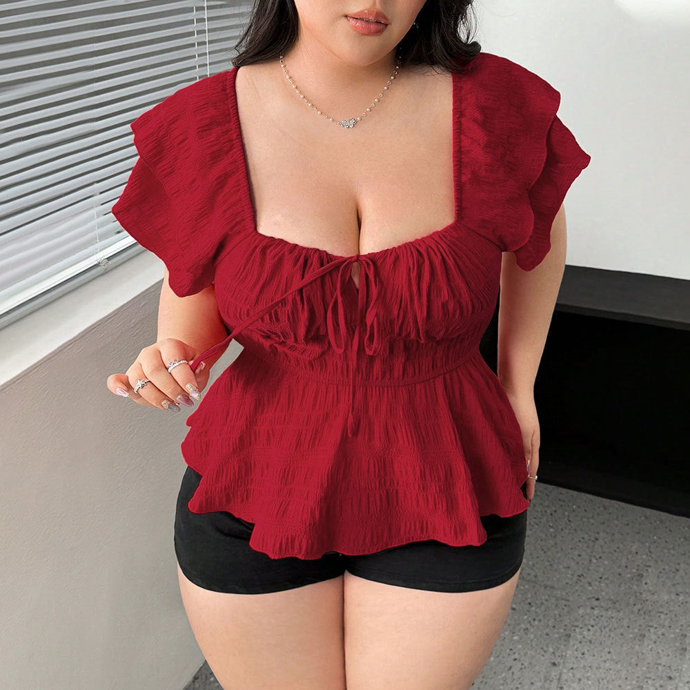 Women's Blouse Top with Playful Ruffle Details
