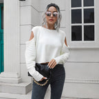 Women's Off-Shoulder Cropped Ribbed Sweater