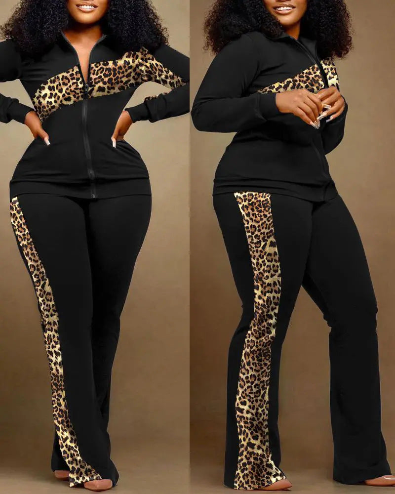 Denim-Style Tracksuit Set with Zipper