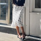 Women's Polka Dot Pencil Skirt with Delicate Lace Trim