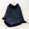 Women's Fashionable Poncho with Decorative Faux Fur Collar