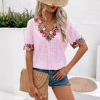 Women's Blouse with Floral Embroidery and Airy Sleeves