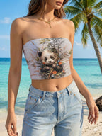 Women's Floral Bird Print Bandeau Top