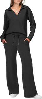 Women's Casual Lounge Set with Wide Cut and Cozy V-Neck