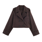 Women's Cropped Trench Coat with Double-Breasted Button Placket