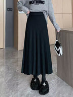 Women's Elegant Pleated Maxi Skirt with High Waist and Fine Texture