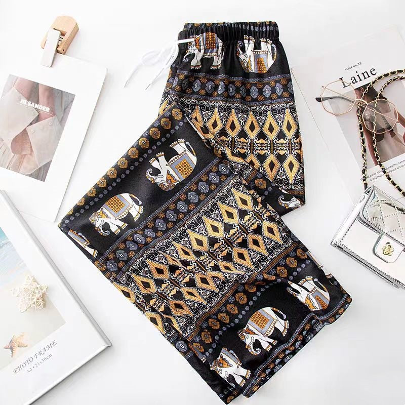 Women's Harem Trousers with Colorful Elephant Pattern
