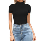 Women's Short-Sleeve Bodysuit with High Collar