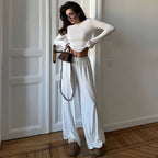Women's Loungewear Set with Long-Sleeve Top and Wide-Leg Pants