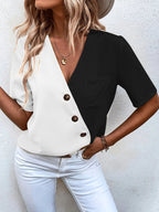 Women's Blouse with Asymmetric Design and Button Details