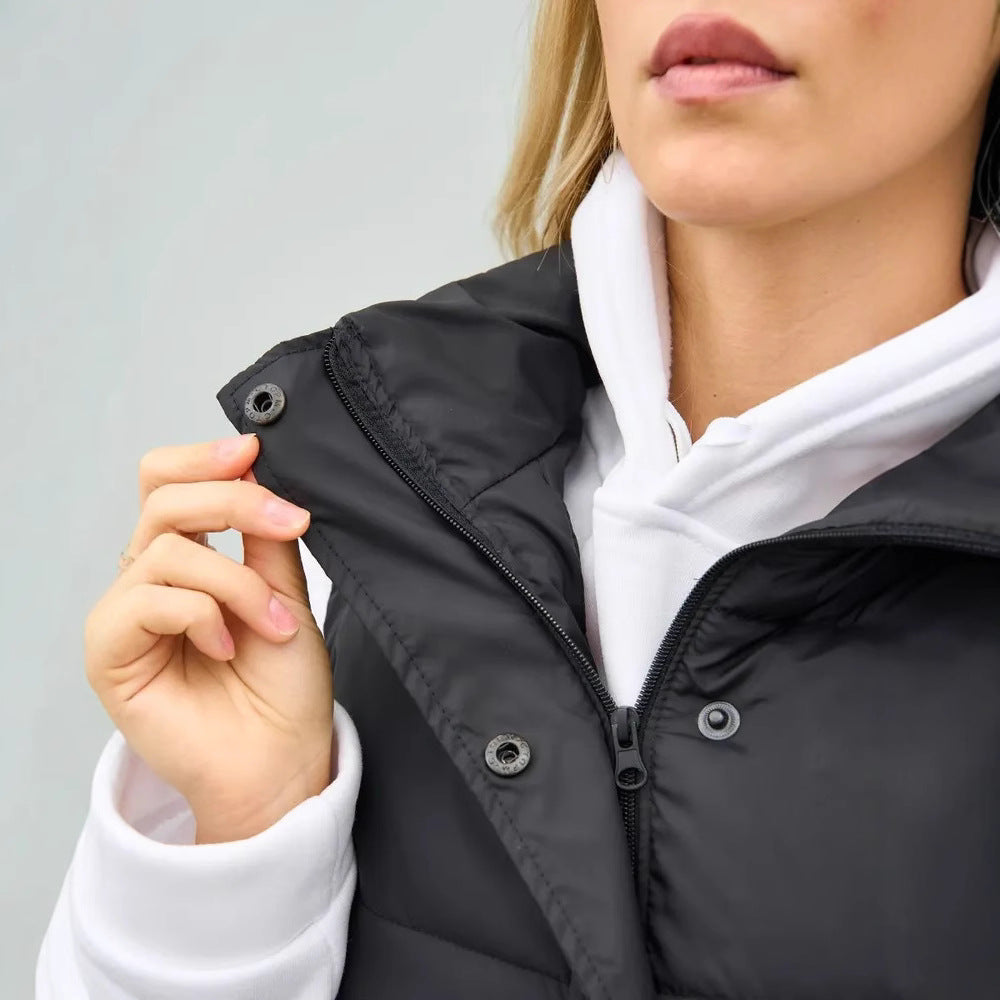 Elegant Quilted Vest with High Collar and Pockets