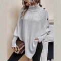 Women's Chunky Knit Sweater with Modern Mock Neck and Playful Button Details
