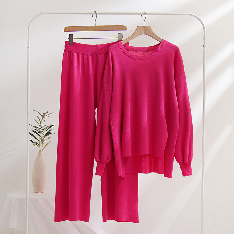 Casual Knit Top and Pants Set