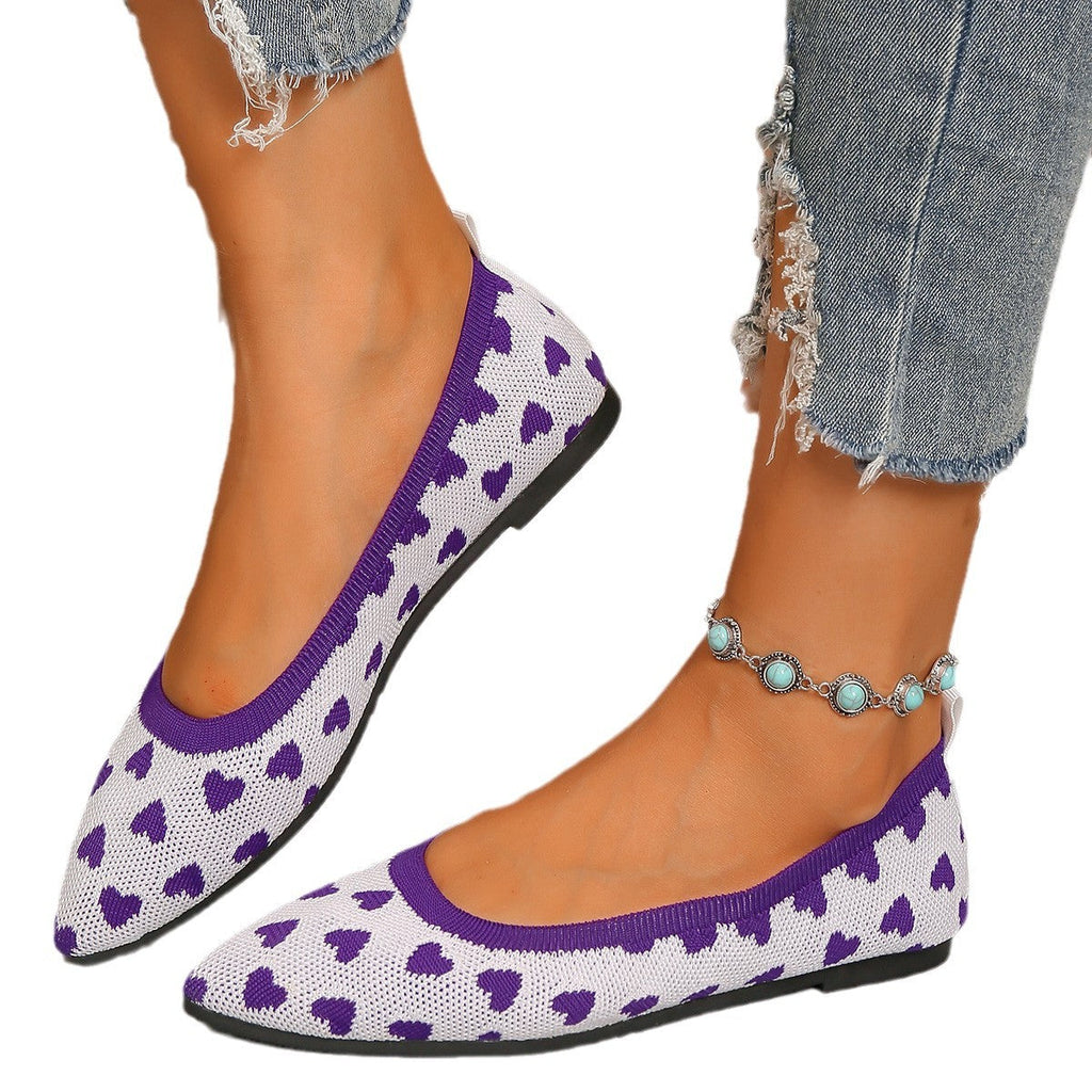Women's Knit Ballerina Flats with Heart Pattern
