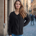 Women's Chunky Knit Sweater with Creative Cable Design and Casual Fit