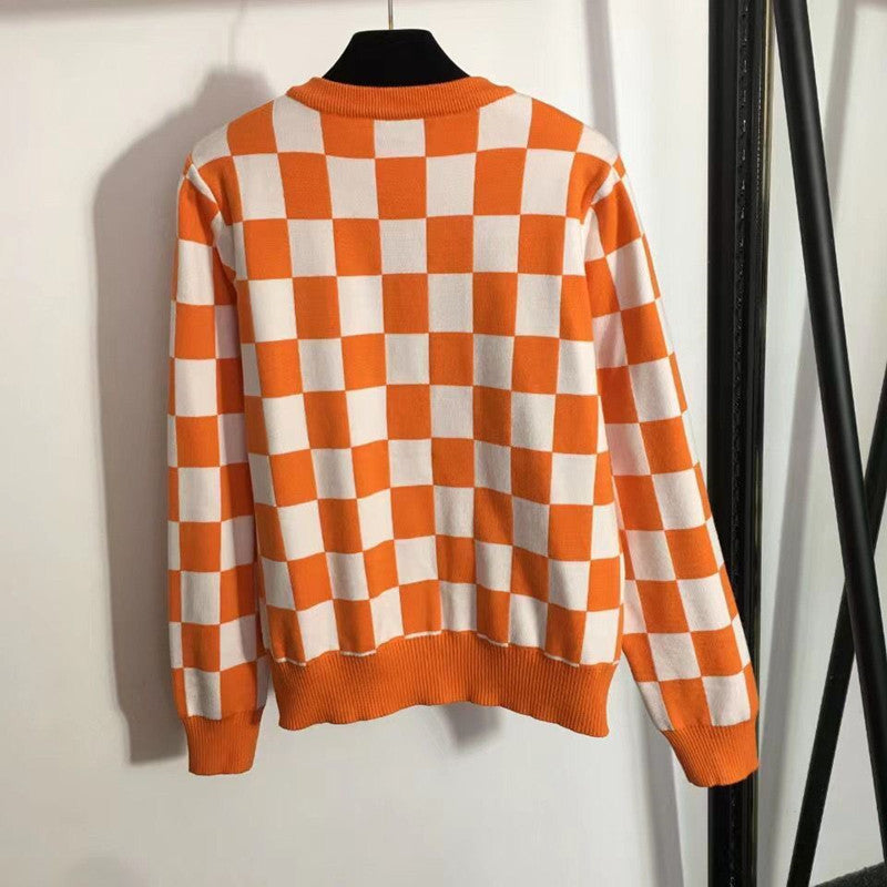 Women's Fashionable Plaid Knit Set with Button Detail and Casual Pants