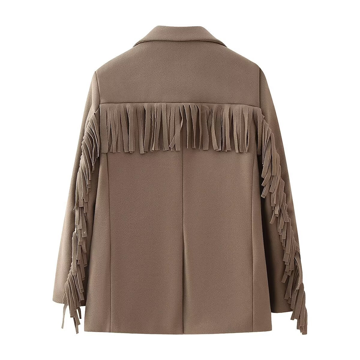 Elegant Blazer with Fringe Details and Two Pockets