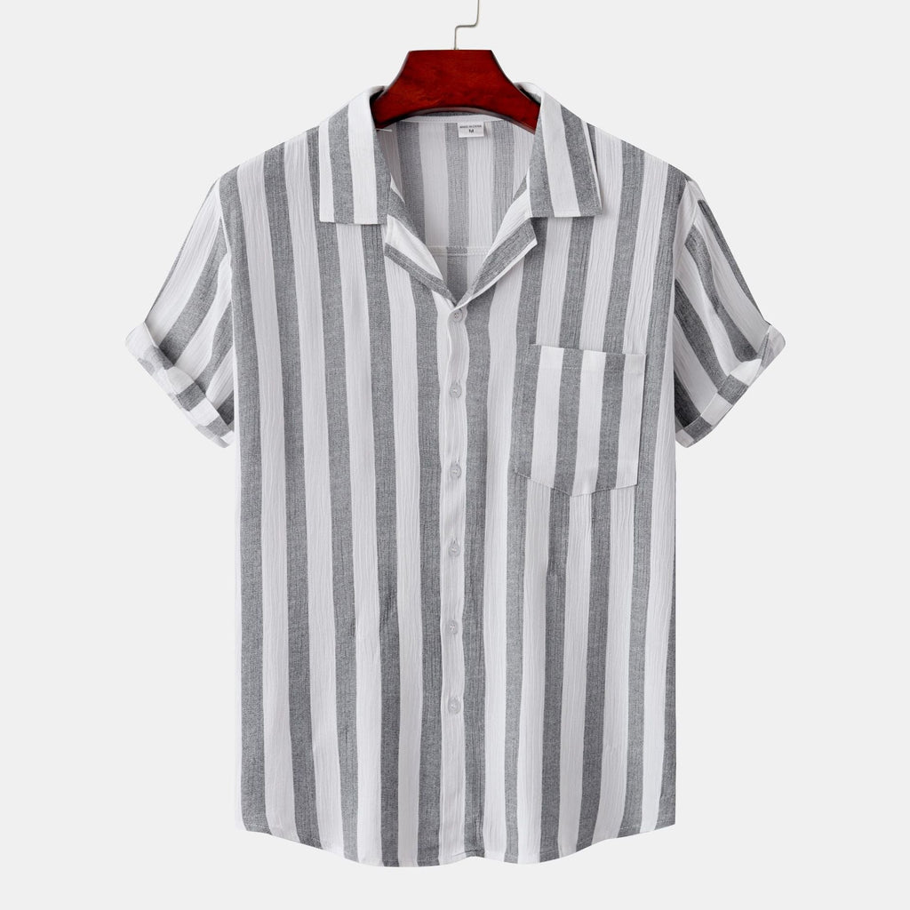 Women's Short Sleeve Shirt with Elegant Stripe Pattern and Practical Chest Pocket