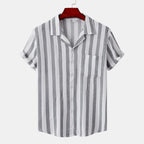 Women's Short Sleeve Shirt with Elegant Stripe Pattern and Practical Chest Pocket