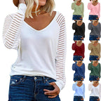 Women's Long-Sleeve V-Neck Shirt with Striped Sleeves