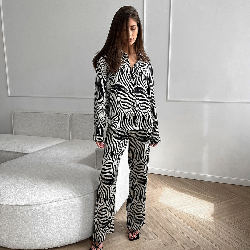 Elegant Zebra Print Plus Size Pajama Set