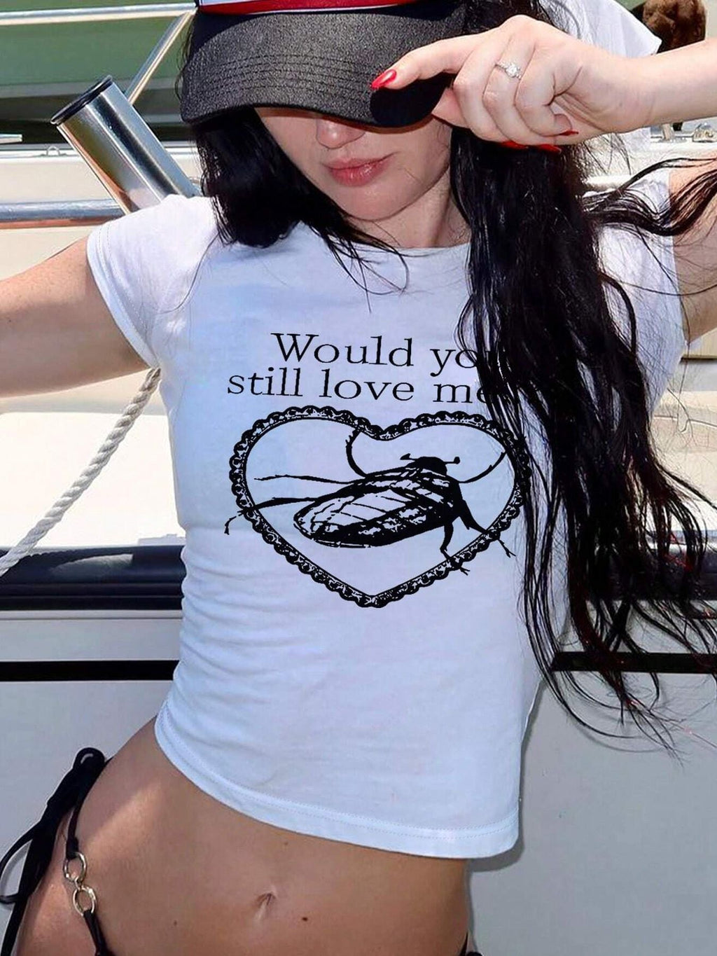 Women's Crop T-Shirt with Retro Phone Design