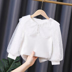 Elegant Women's Blouse with Puff Sleeves and Lace Collar