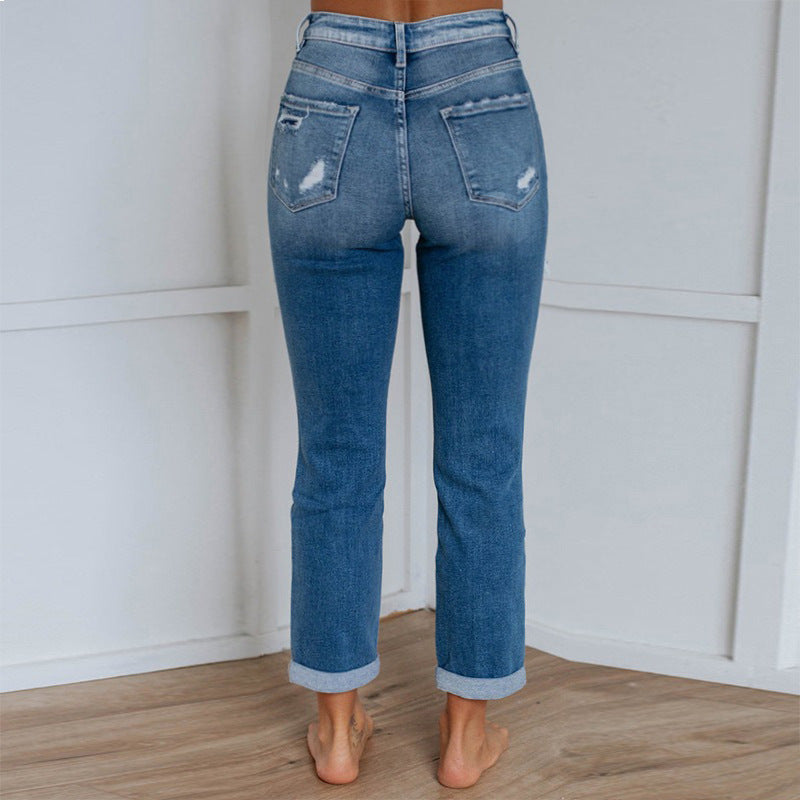 Women's High-Waist Destroyed Vintage-Style Jeans