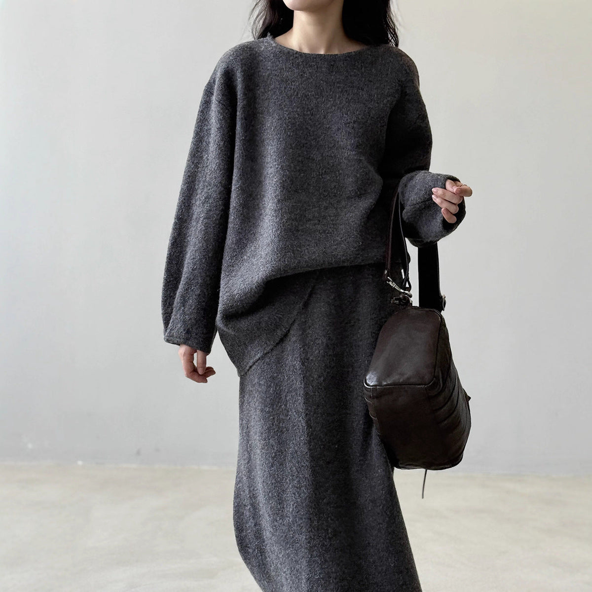 Women's Cozy Knit Set: Oversized Sweater and Midi Skirt