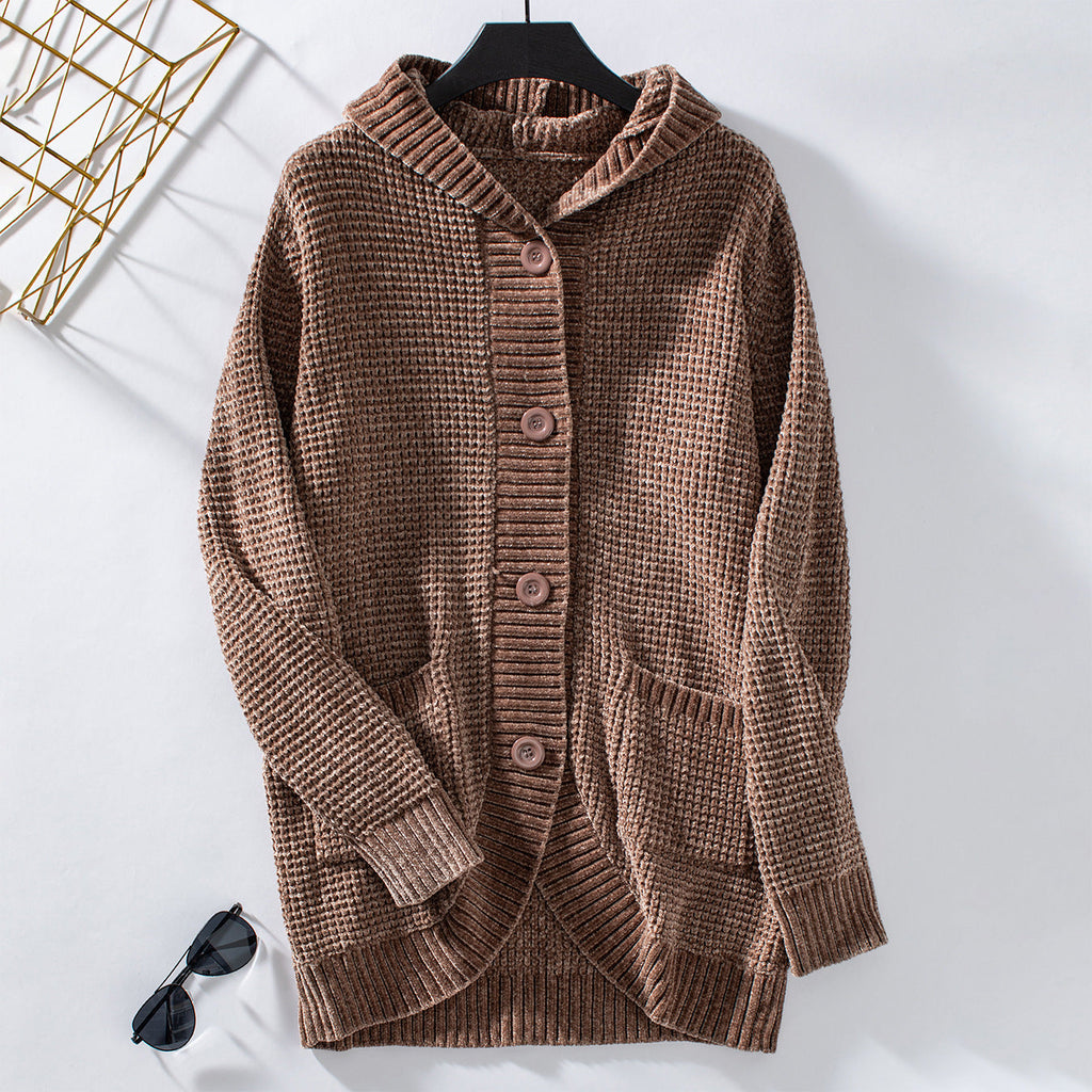Women's Casual Knit Coat with Hood