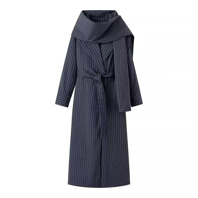 Women's Elegant Wrap Coat with Wide Collar and Tie Belt