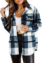 Women's Long-Sleeve Plaid Blouse with Chest Pockets